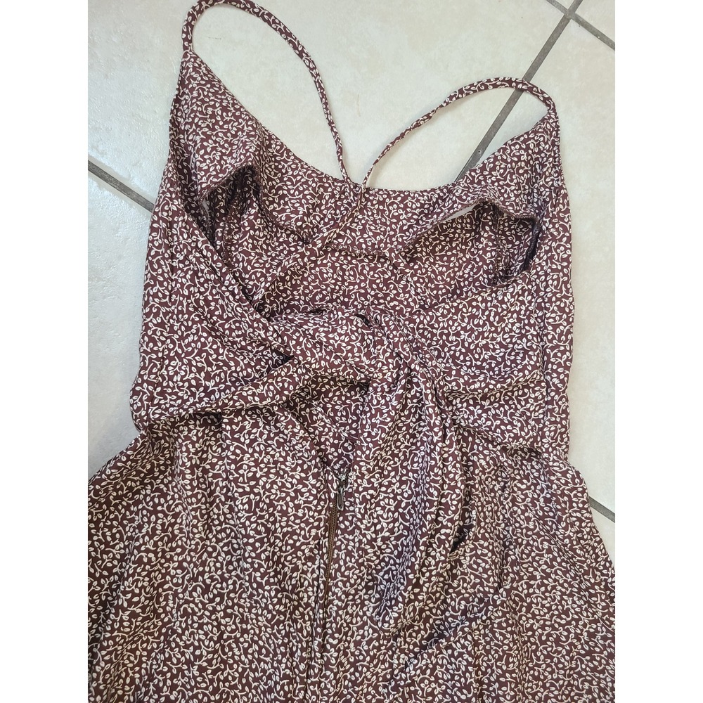 Equinox Maxi Dress Women 5/6 Brown Floral Tie Back Spaghetti Strap - Picture 9 of 11
